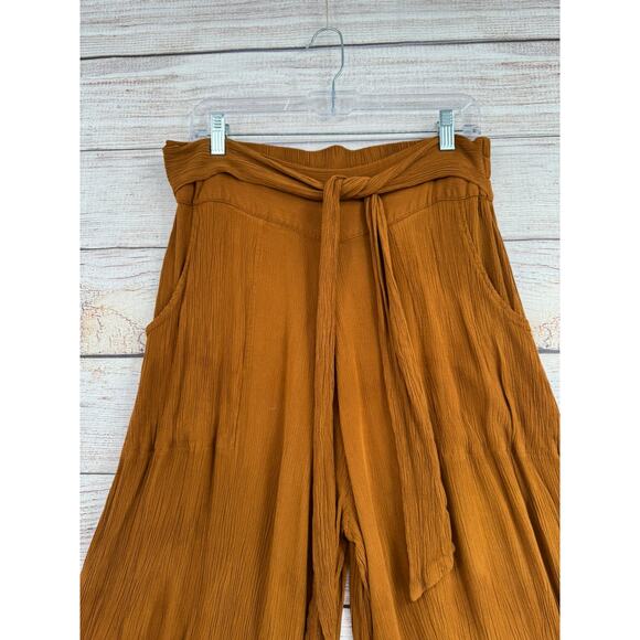 Everyday Collection Crepe Wide Leg Pants Womens 2 Brown Tie Waist Pockets - Picture 3 of 10